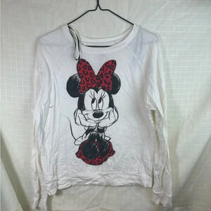Disney Minnie Mouse Long Sleeve Shirt Women Medium Black White Mickey Mouse